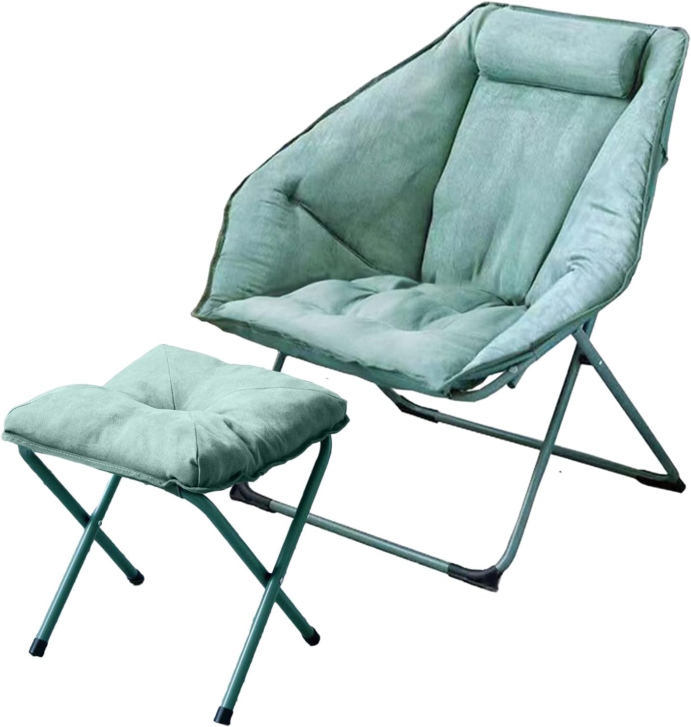 Hexagon Foldable Living Room Chair, Saucer Chair for Adults, Comfy Bedroom Lounge Chair, Moon Chair, Lazy Folding Chair for Dorm Rooms(Ottoman-Green)