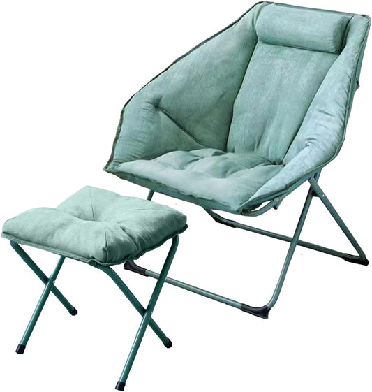 Hexagon Foldable Living Room Chair, Saucer Chair for Adults, Comfy Bedroom Lounge Chair, Moon Chair, Lazy Folding Chair for Dorm Rooms(Ottoman-Green)