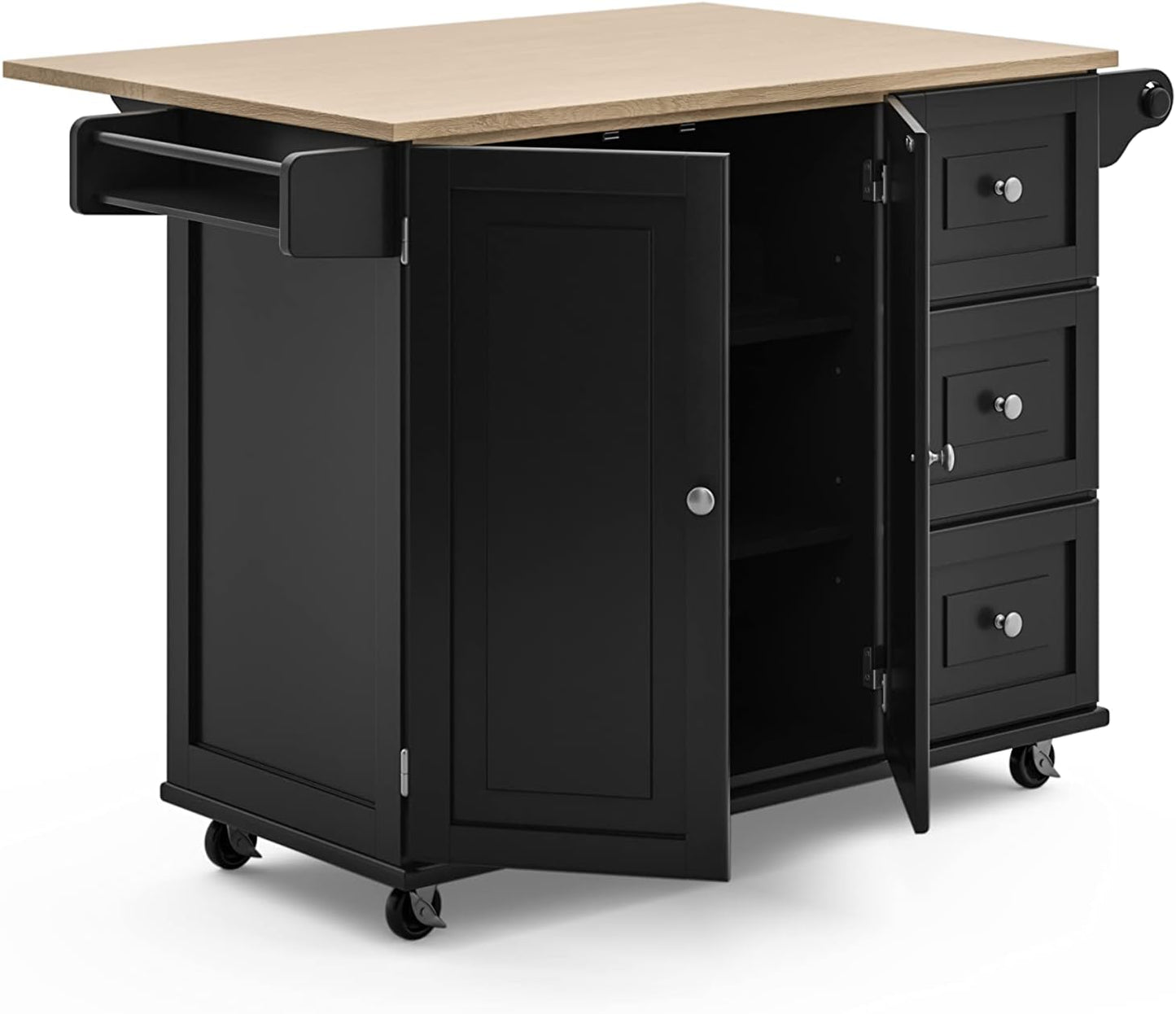 Homestyles Dolly Madison Black Mobile Kitchen Island Cart with Wood Drop Leaf Breakfast Bar
