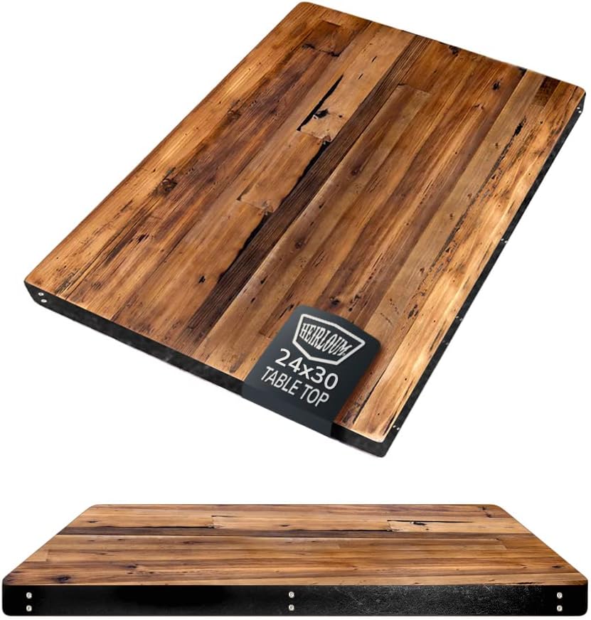 Reclaimed Wood Table Top - Rustic Recycled Wooden Piece Perfect for Signs, Kitchens, Dining and Coffee Table Tops (Reclaimed Wood Table Top with Metal Edge, 24" x 30")