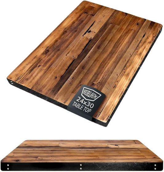 Reclaimed Wood Table Top - Rustic Recycled Wooden Piece Perfect for Signs, Kitchens, Dining and Coffee Table Tops (Reclaimed Wood Table Top with Metal Edge, 24" x 30")