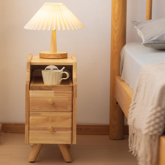 Small Nightstand, Narrow Nightstand, Solid Slim Wood Night Stand for Small Spaces, Couch, Nature Color 9.84in Wide