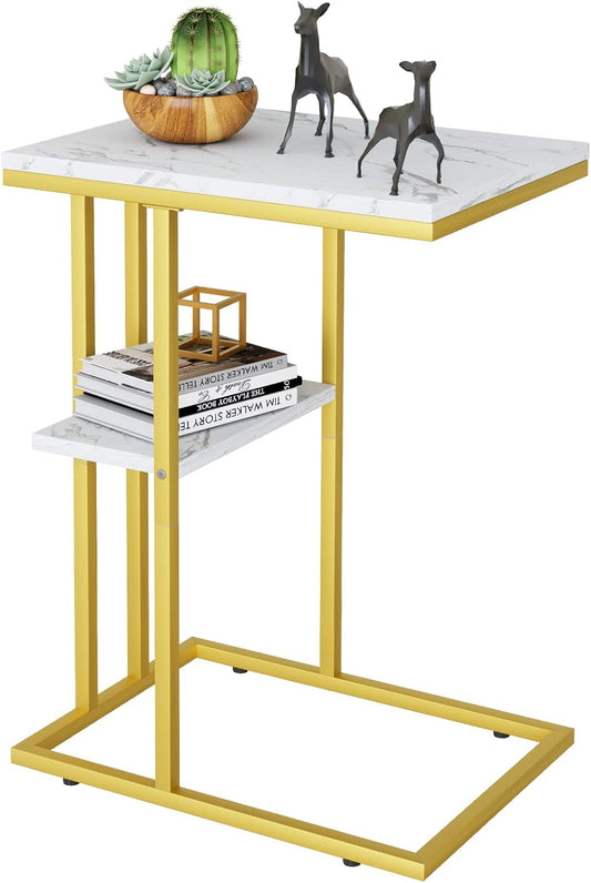 Easy Paws C Shaped End Table,Small Side Table for Couch and Bed, Gold Snack Couch Table for Small Spaces, Living Room, Bedroom,Bedside(Gold)