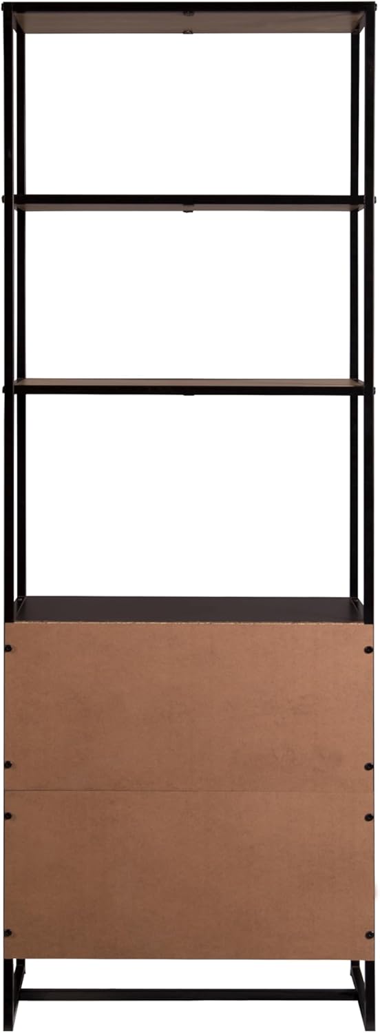 AC Pacific Bali Coastal Modern 6 Tier Bookshelf with Storage, Features Sleek Black Frame and Natural Wood Accents, Versatile Book Shelf and Display Solution for Bedroom and Living Room, 67" High