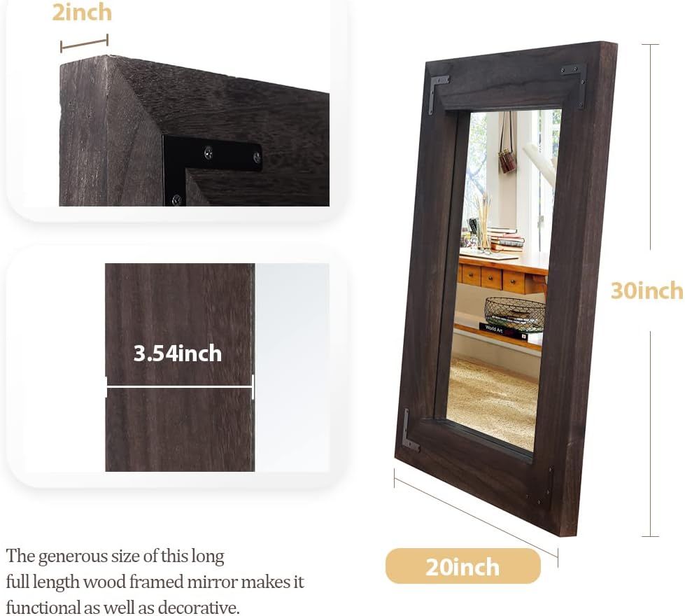 YOSHOOT Rustic Wooden Framed Wall Mirror, Natural Wood Bathroom Vanity Mirror for Farmhouse Decor, Vertical or Horizontal Hanging