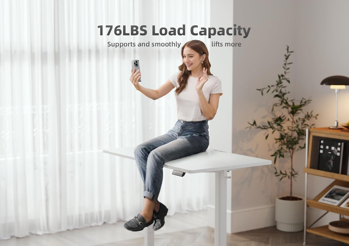 YDN Electric Standing Desk, 40x24 Inch Adjustable Height Stand up Desk, Sit Stand Home Office with Splice Board, White