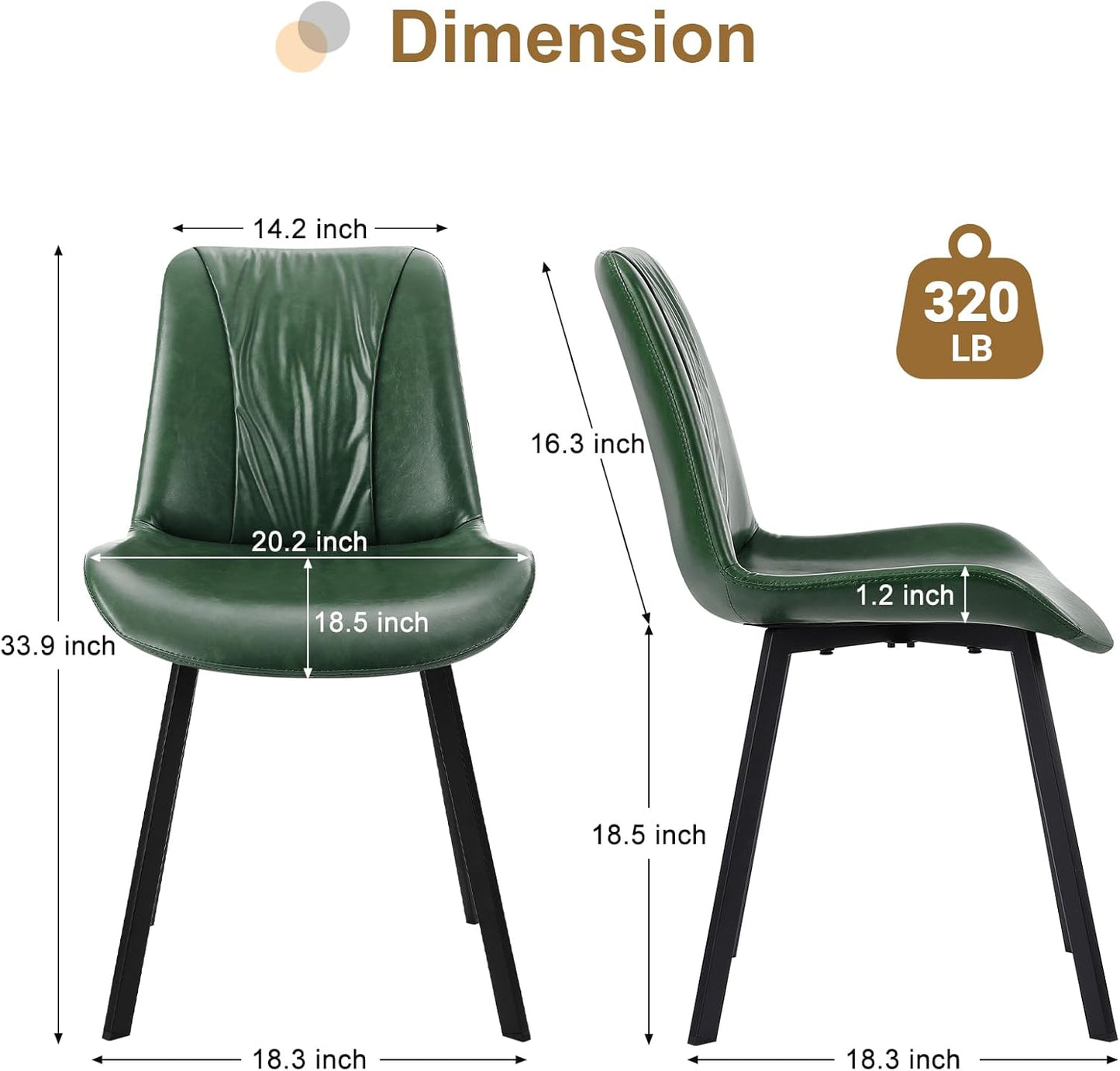 Upholstered Dining Chairs Set of 4, Modern Kitchen & Dining Room Chairs, Faux Leather, Sturdy Metal Legs, for Living Room, Cafe & Restaurant- Green