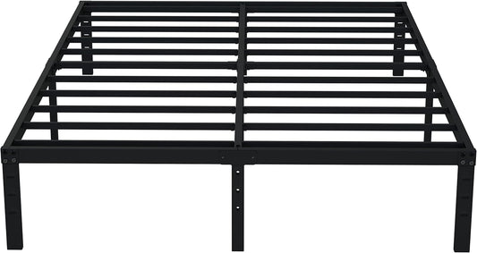 EMODA Queen Bed Frame No Box Spring Needed 14 Inch Heavy Duty Metal Platform BedFrame Queen Size with Steel Slats, Easy Assembly, Black