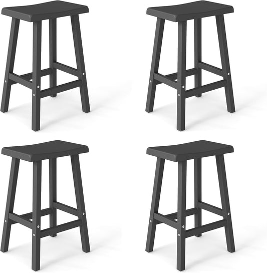 Bar Stools Set of 4, Waterproof UV-Resistant,Durable Resin Kitchen Island Chairs for Indoor & Outdoor Use, Modern Design for Home,Bar,and Cafe (24'' Black-4)