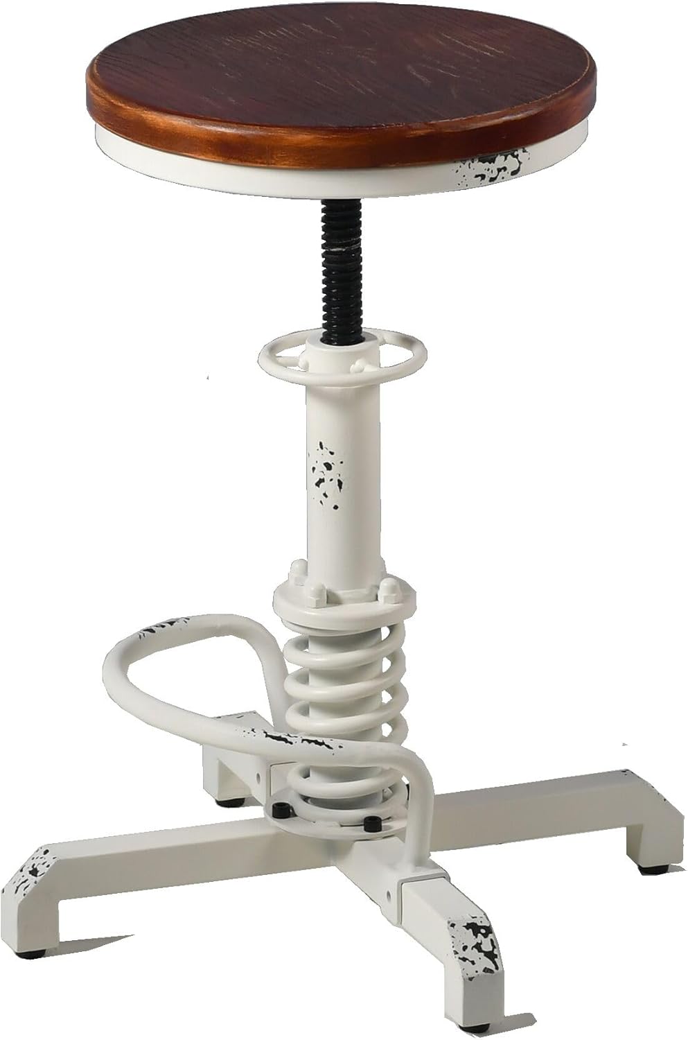 Topower Industrial Retro Vintage Farm Wooden Seat Tractor Stool Kitchen Swivel Height Adjustable bar Stool Antique White