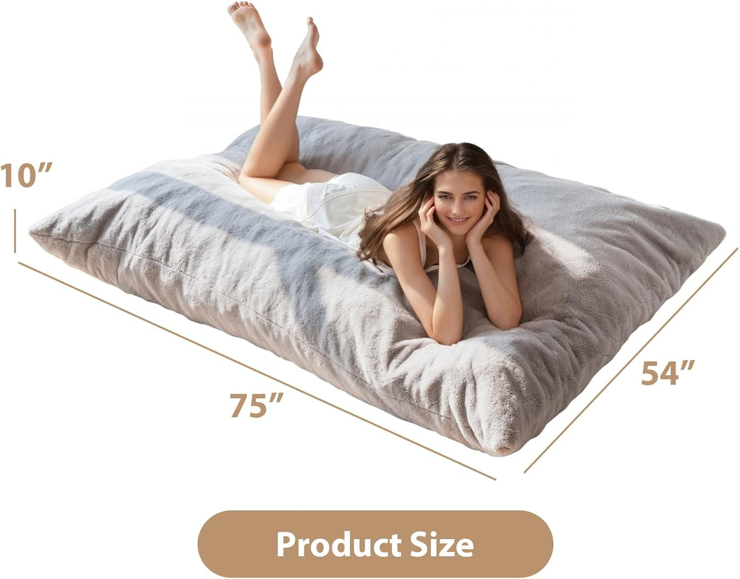 BYBYME 3 in 1 Bean Bag Chair, Convertible Chair Folds from Bean Bag to Lounger, High-Density Foam Filling, Faux Fur Big Sofa Bed, Giant Bean Bag Chair Bed for Adults