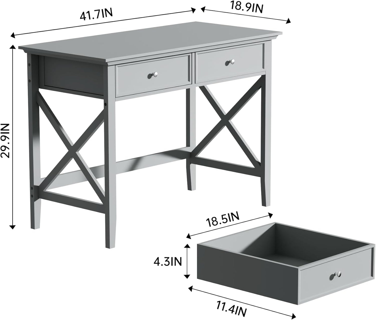 Computer Desk with 2 Drawers, Elegant Home Office Writing Study Desk with Storage, Modern Simple Vanity Desk Console Table for Living Room, Grey
