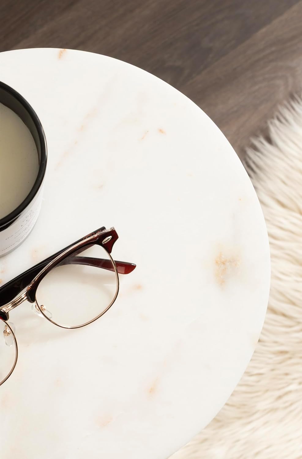 Kate and Laurel Nisha Traditional Marble Round Drink Table, 10 x 10 x 22, White Marble, Antique Brass, and Black, Vintage Mango Wood Circle Mini Table for Use as Plant Stand or Living Room Decor