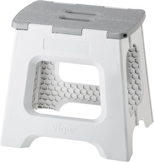 Vigar Compact Step Stool Foldable, 12-1/2-inch Step Stools for Adults up to 330 Pound, Lightweight Stool, Non-Slip Folding Step Stool, Gray