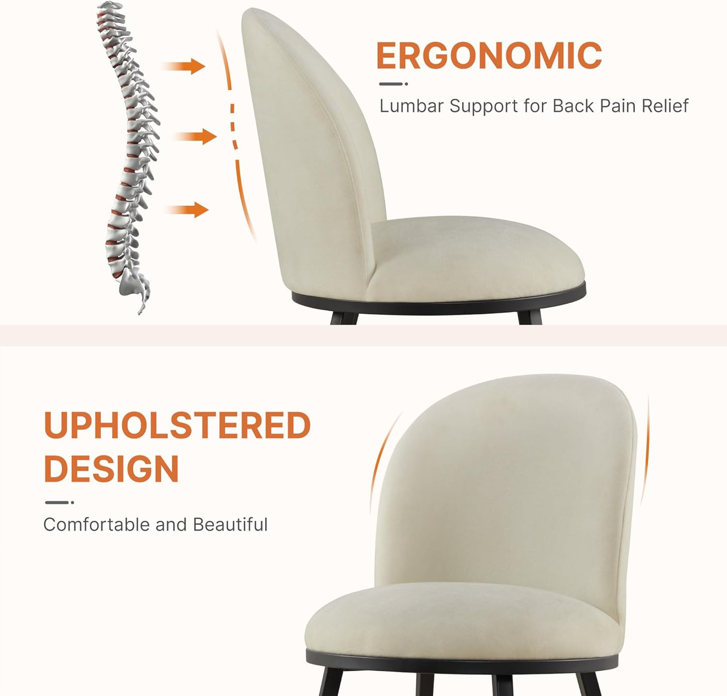 Dining Chairs Set of 2, Fabric Upholstered Dining Room Chairs with Ergonomic Backrest & Metal Legs, Modern Kitchen Side Chairs for Home, Restaurant, and Café, Sand