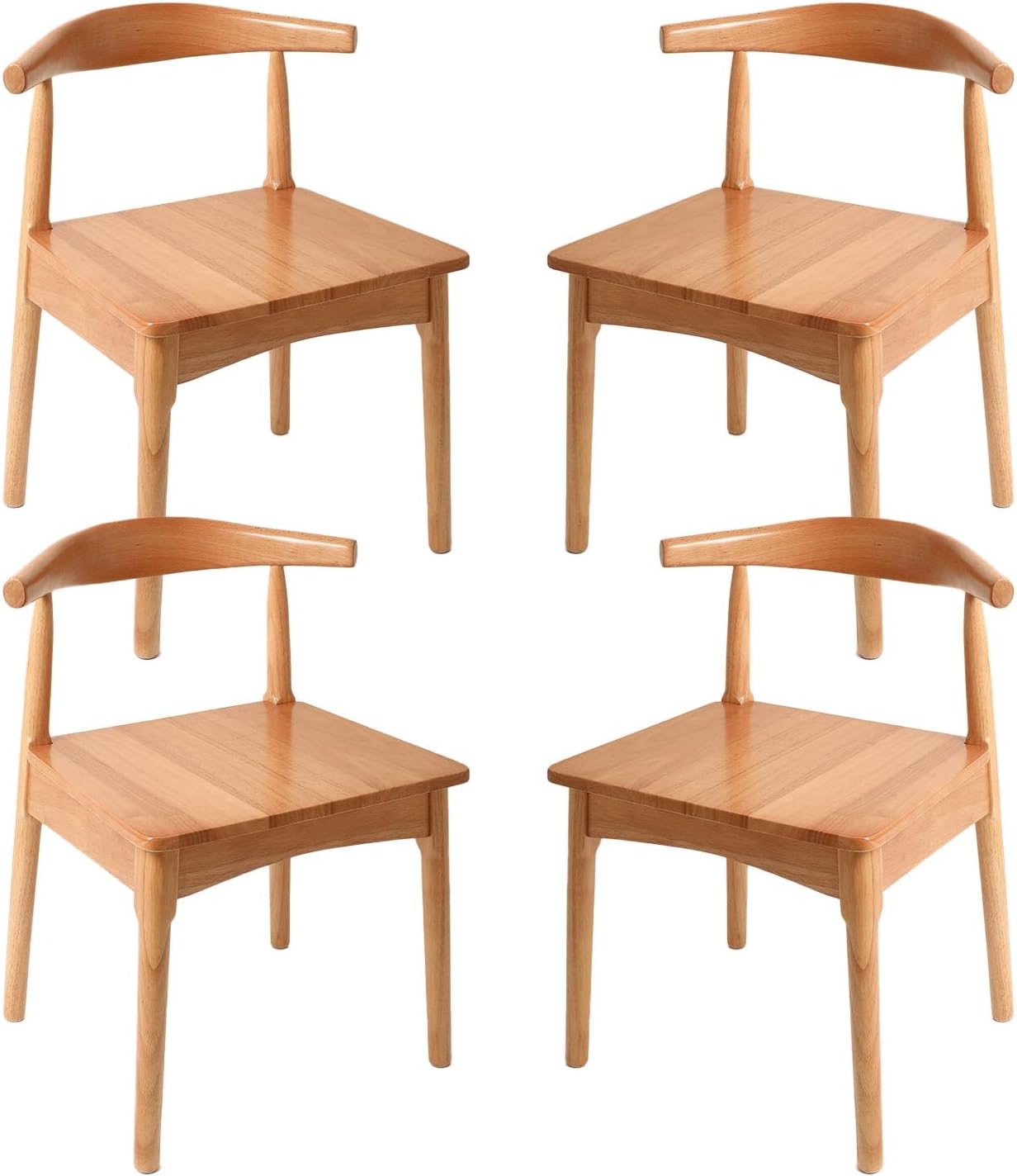 DELAVIN Solid Wood Dining Chairs Set of 4, Farmhouse Dining Room Chairs with Curved Backrest, Mid Century Modern Dining Chair for Living Room, Kitchen, Bedroom, Oak