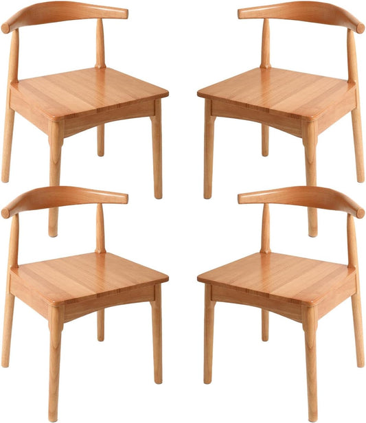DELAVIN Solid Wood Dining Chairs Set of 4, Farmhouse Dining Room Chairs with Curved Backrest, Mid Century Modern Dining Chair for Living Room, Kitchen, Bedroom, Oak