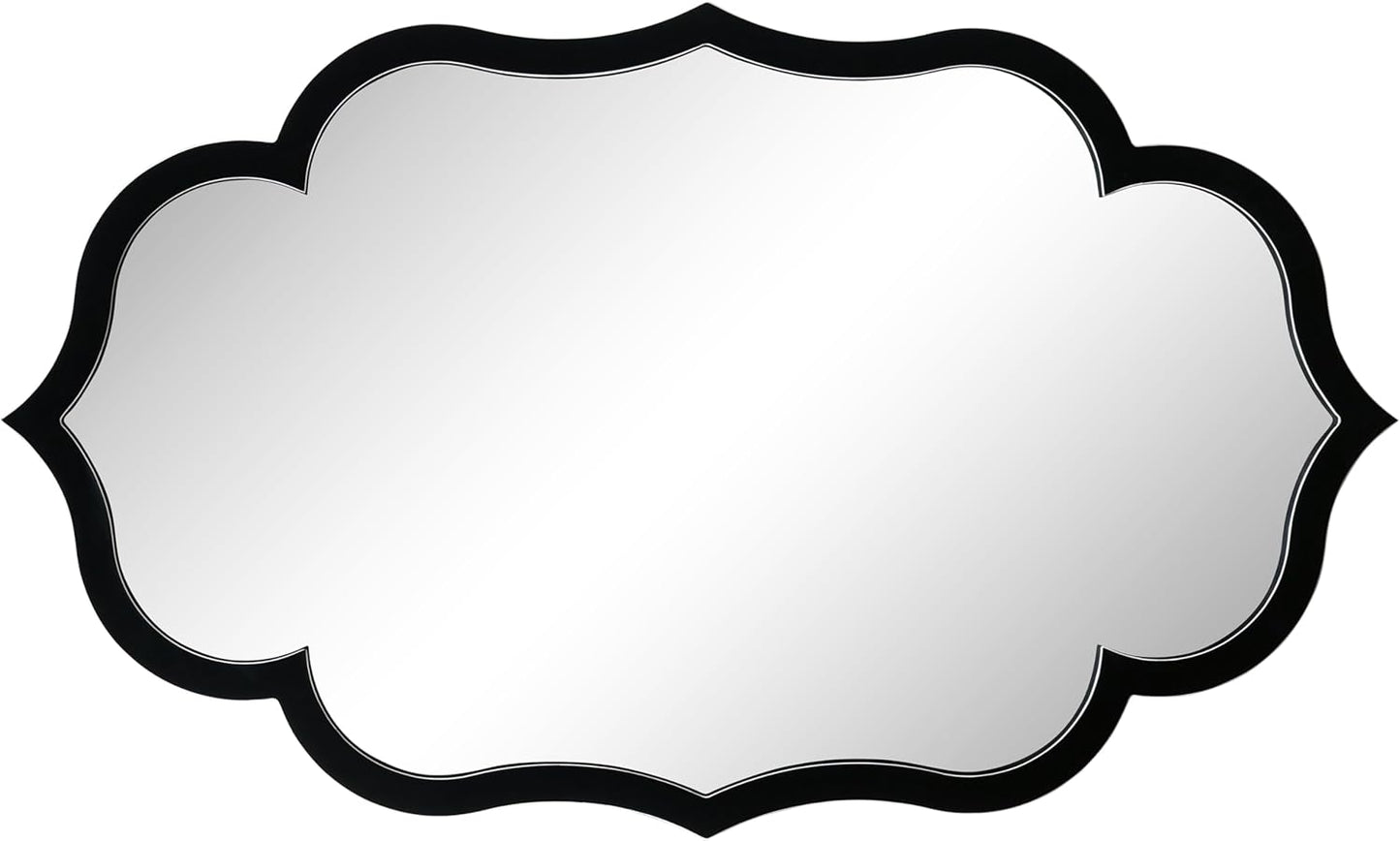 Empire Art Direct Curved Scalloped Wall Mirror on Black Matte Frame with Washed White Edges, Living Room, Bedroom & Office, 24" x 40" x 1"