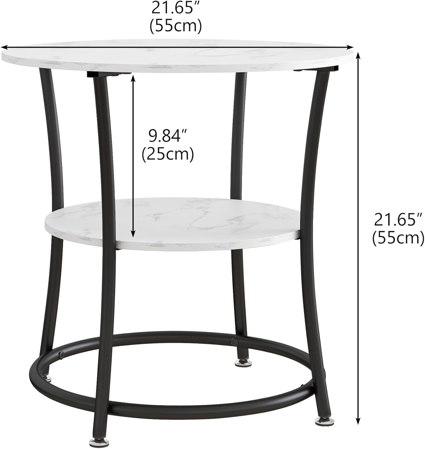 BOFENG Round Coffee Table Side Table,Round End Table with 2 Storage Shelves for Living Room, Bedroom,Small Space,Coffee Table Nightstand with Sturdy Metal Frame,Easy Assembly,White