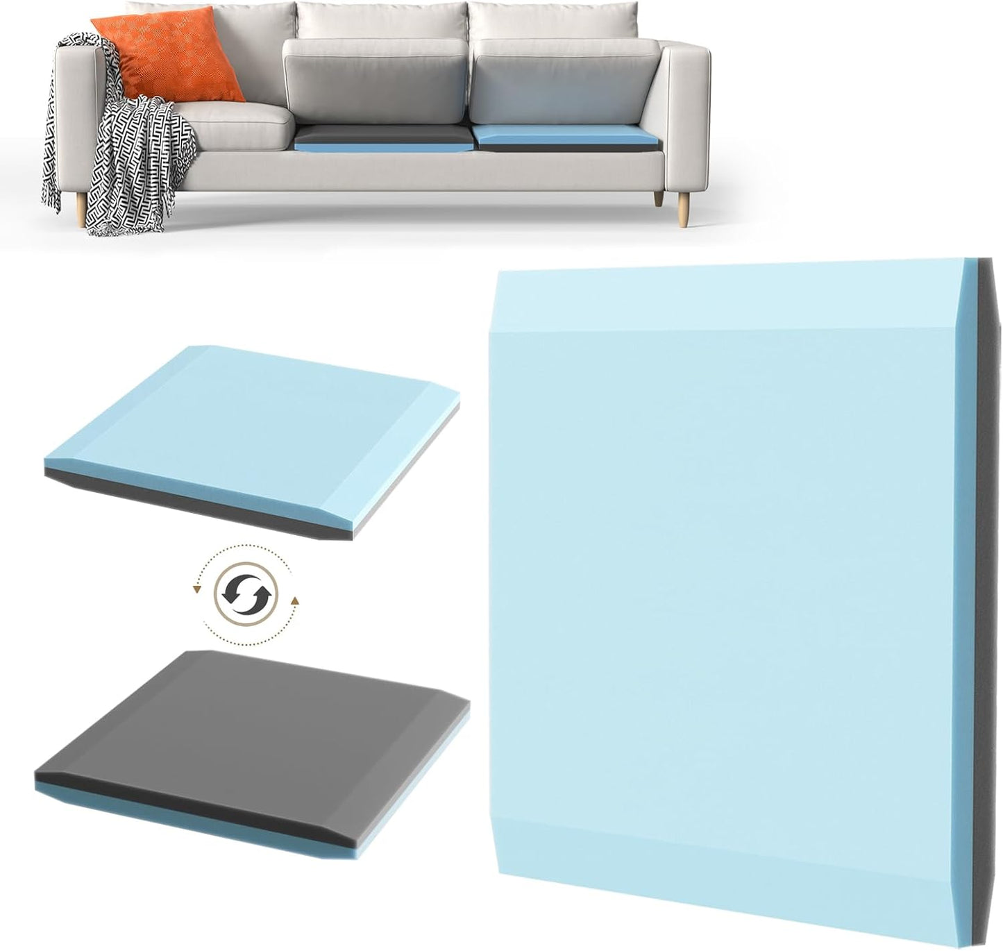 Couch Cushion Support for Sagging Cushions 20''x20'', Two in One Sofa Cushion Support to Repair Sagging Seats, Lift Saggy Seats, Extend Couch's Life, Blue & Grey 1PC