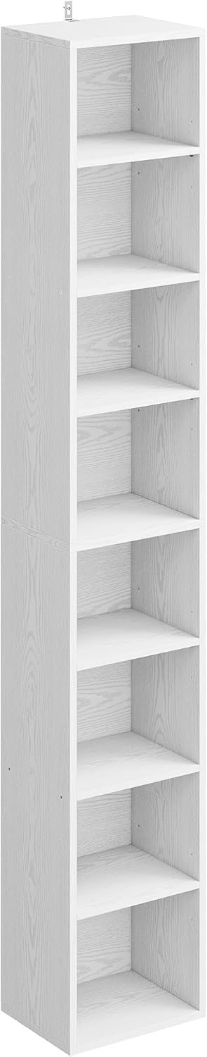 IRONCK Tall Narrow Bookshelf 8 Tiers, Compact Corner Bookcase, Easy to Match for Living Room, Office, Study, Bedroom, White