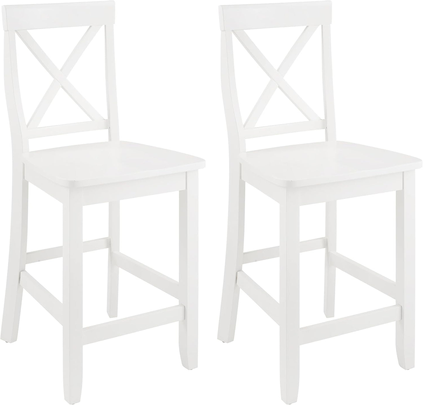 Crosley Furniture X-Back Wood Counter Height Bar Stools Set of 2, White, 24-inch