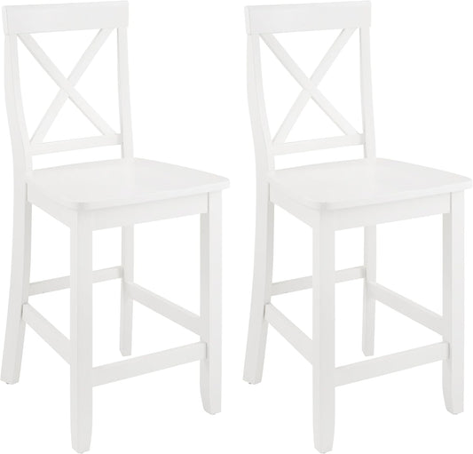 Crosley Furniture X-Back Wood Counter Height Bar Stools Set of 2, White, 24-inch
