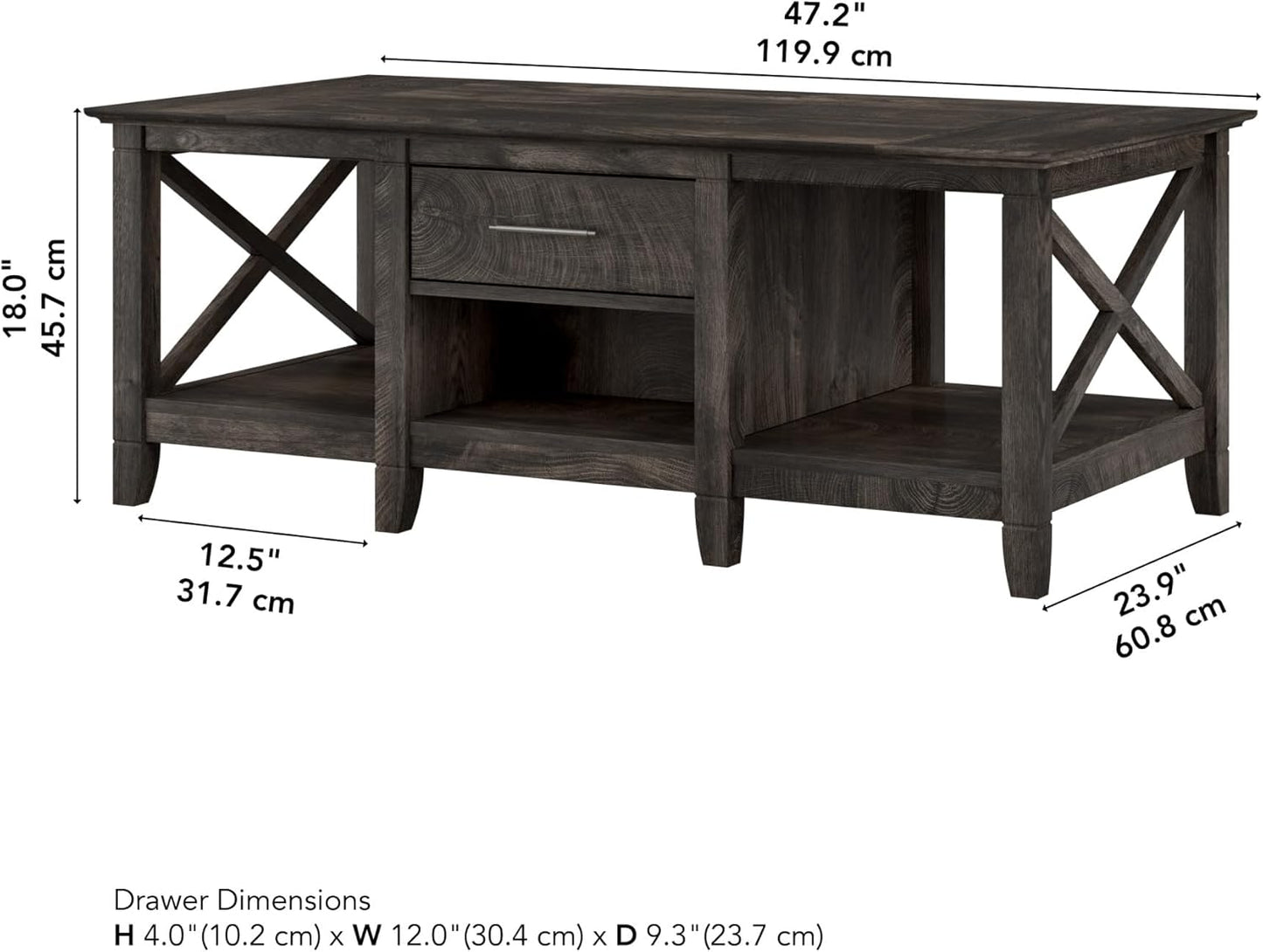 Bush Furniture Key West Coffee Table with Storage in Dark Gray Hickory