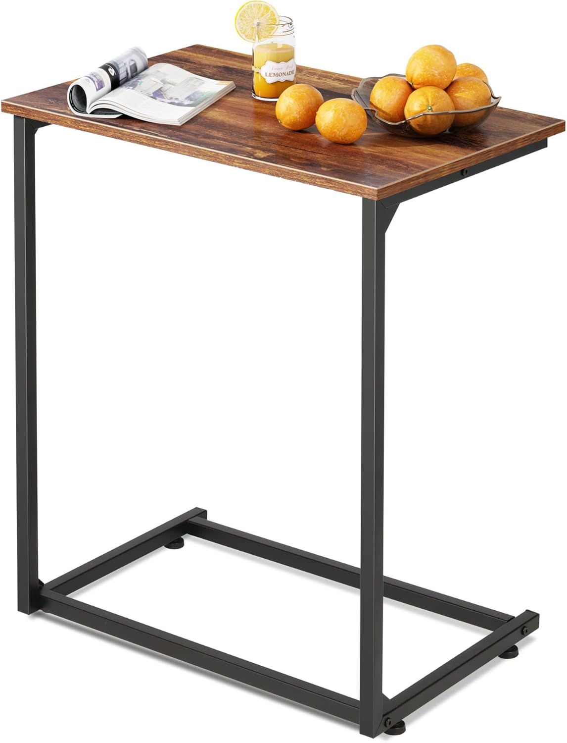 WLIVE C-Shaped End Table, Small Side Tables for Sofa, Wide Couch Table That Slide Under, Laptop Snack Table for Living Room, Bedroom, Home Office, Retro Brown