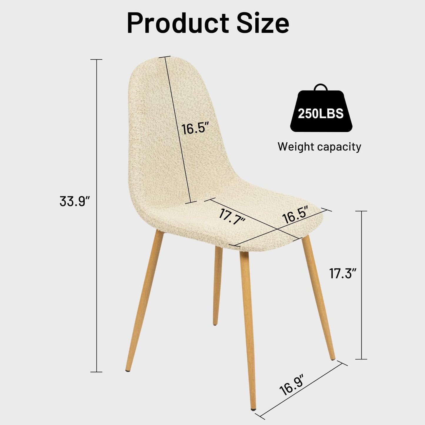 FurnitureR Dining Chairs Set of 4, Upholstered Chenille Fabric Dining Room Seating with Sturdy Metal Legs, Armless Mid-Back Side Chairs for Kitchen, Living Room, Bedroom, Home Office, Beige Cream