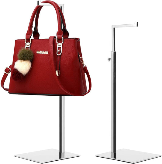2 Pack Handbag Display Stands, Silver Purse Holder Display Stands, Adjustable Height Stainless Steel Hanger Rack for Retail Closet Vendors Display Luxury Bag Handbags Jewelry