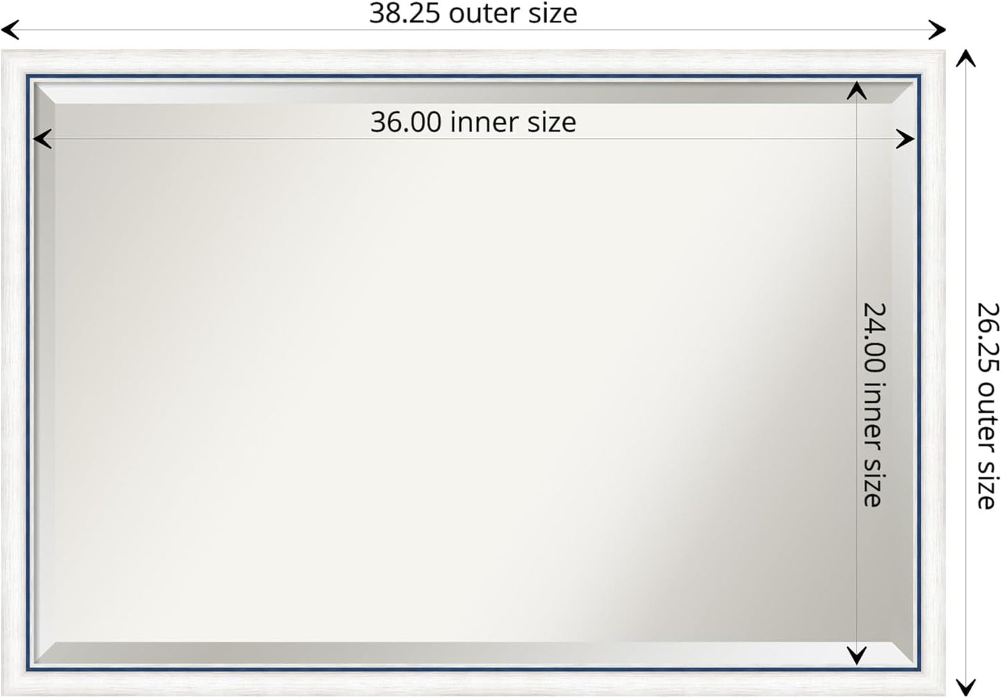 Amanti Art White Bathroom Mirror for Over Sink, 26x38 Morgan White Blue Rectangle Vanity Mirror, Large Modern Contemporary Wood Frame, Hangs Horizonally and Vertically, Bathroom Wall Decor, Beveled