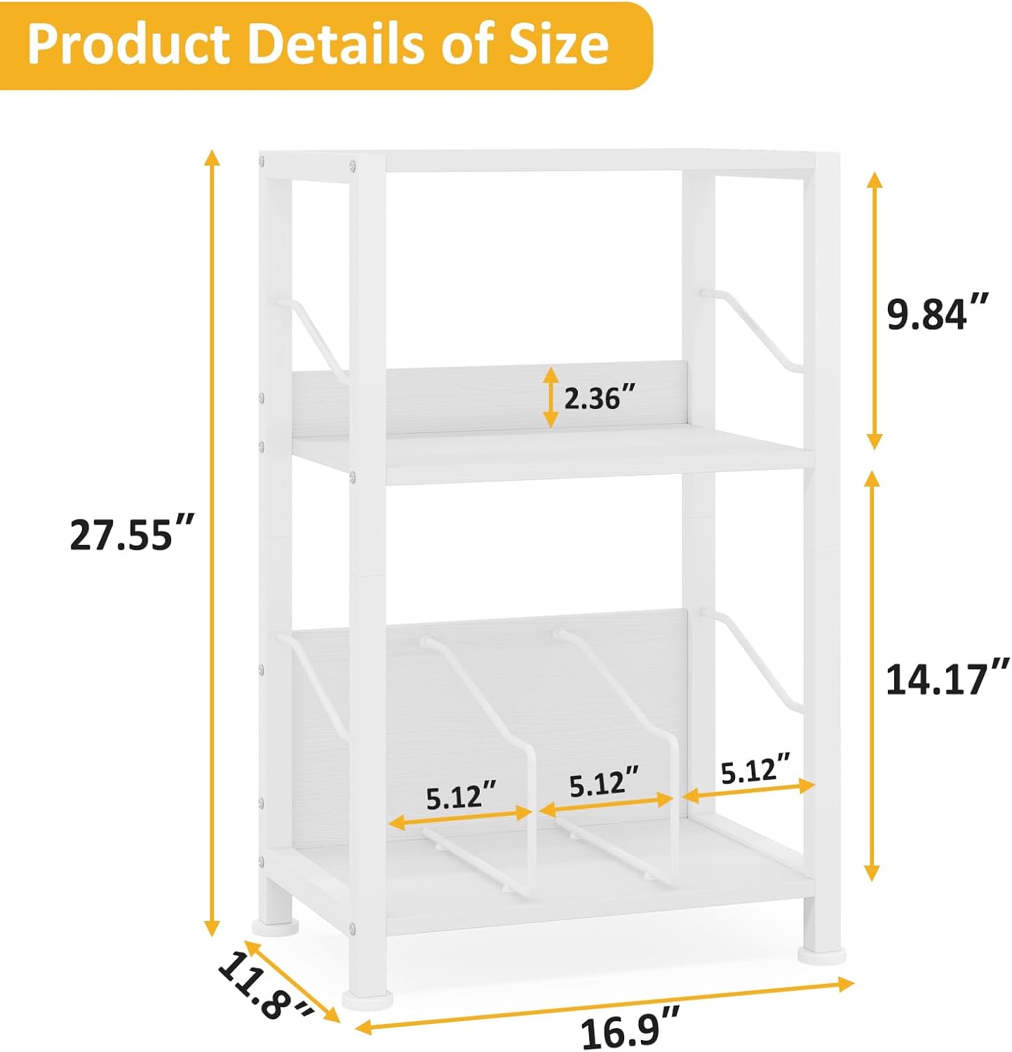 Hosfais 3 Tier Record Player Stand, Retro Vinyl Record Storage End Table Records Shelf for Living Room Bedroom (White)