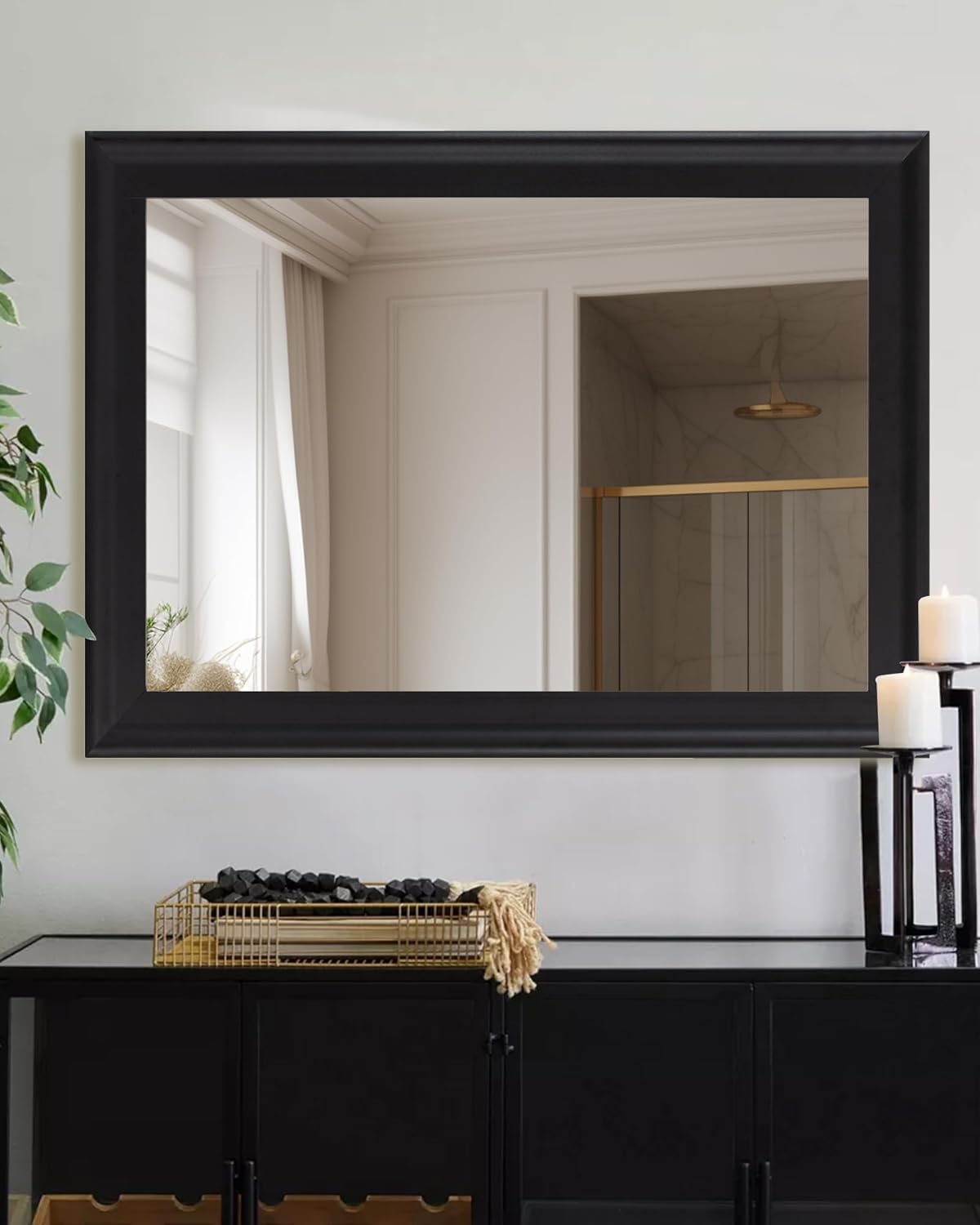 CULER Black Wood Wall Mirror for Bathroom,Rectangle Large 30 x 40 inch Hanging Vatiny Black Mirrors with Wooden Frame for Living Room,Bedroom,Entryway