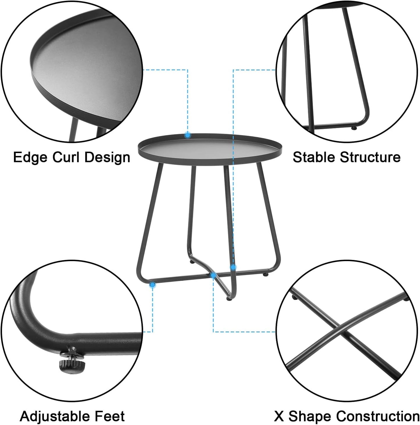 Dia.17.7ins Steel Round Coffee Table, Steel Tray Table, Side Table, Outdoor and Indoor Use, Weather Resisitant, Patio, Balcony, Garden, Backyard (Grey)