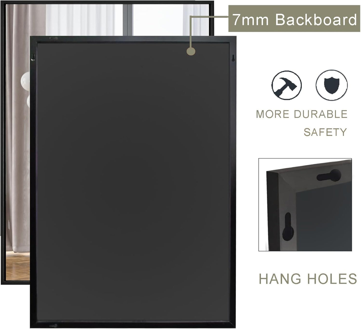 Black Bathroom Mirror 30x40, Rectangle Wall Mirror 30 x 40 inch, Metal Frame Mirror 40x30, Large Vanity Mirror 30 by 40, Modern Wall Mounted Mirrors, Hung in Horizontal or Vertical