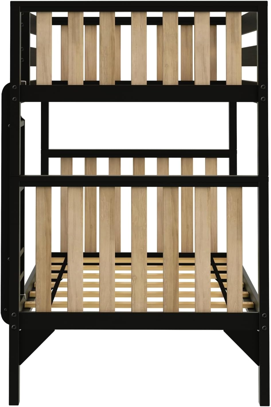 Max & Lily Bunk Bed, Scandinavian Modern Bunk Bed, Solid Wood Twin-Over-Twin Bed Frame for Kids, No Box Spring Needed, Black/Blonde