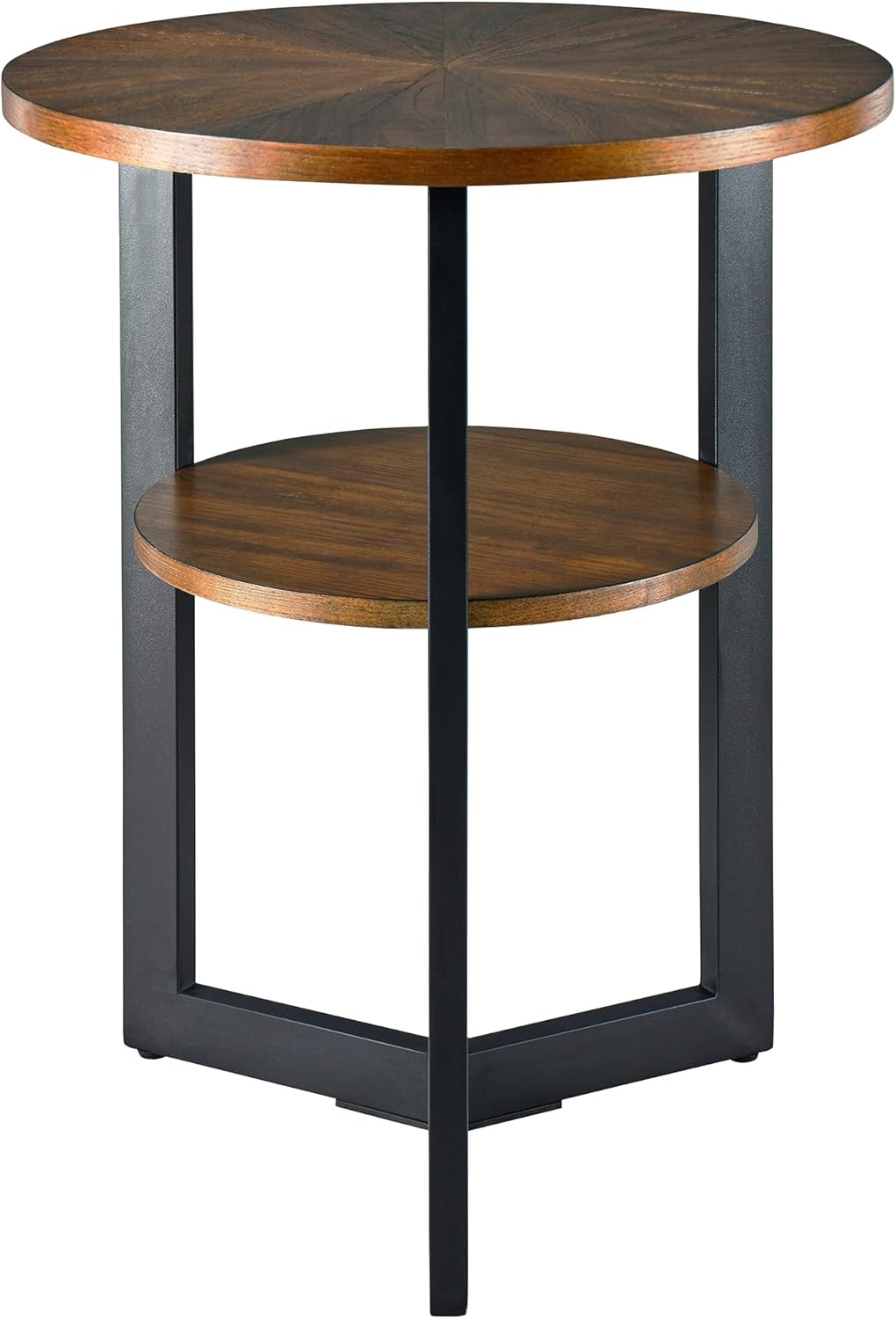 MODERION Small Round End Table with Storage Shelf, Circular Solid Wood Sofa Side Metal Leg, 2-Tier Telephone Table, Nightstand, 24''H x 19.3''D for Living Room Bedroom Entryway Rustic Brown BZ1338NC