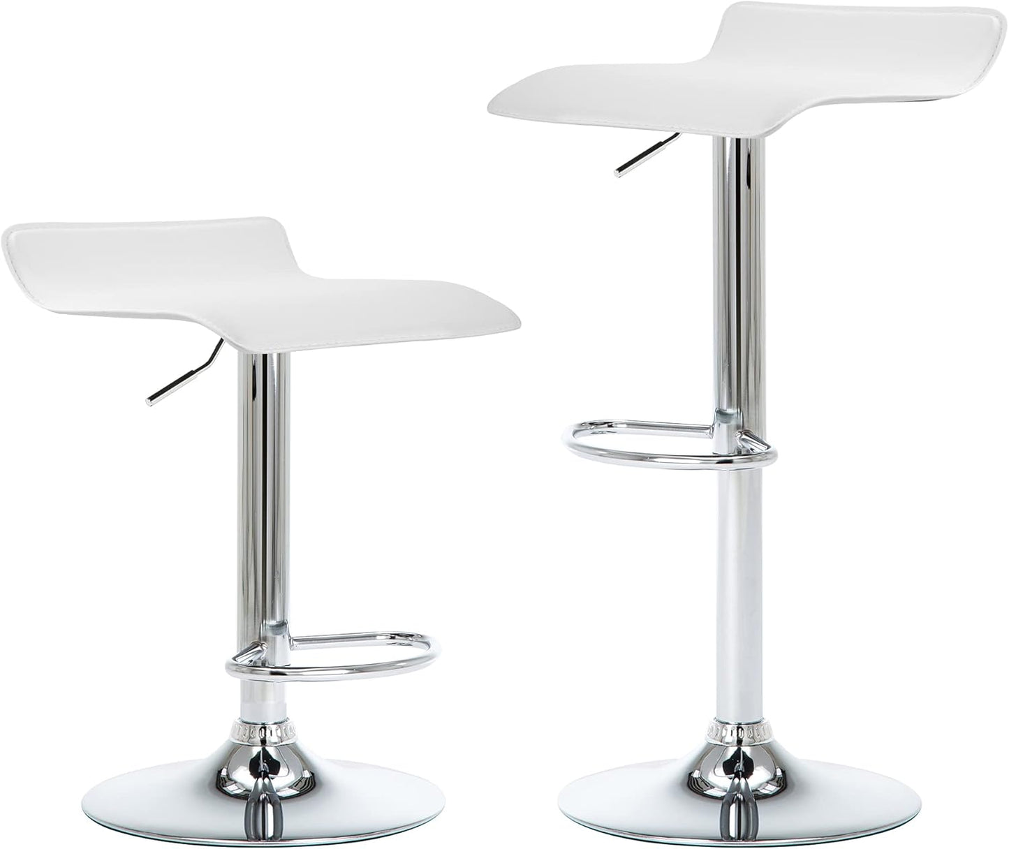 NOBPEINT Contemporary Chrome Air Lift Adjustable Swivel Bar Stool, Set of 2, White