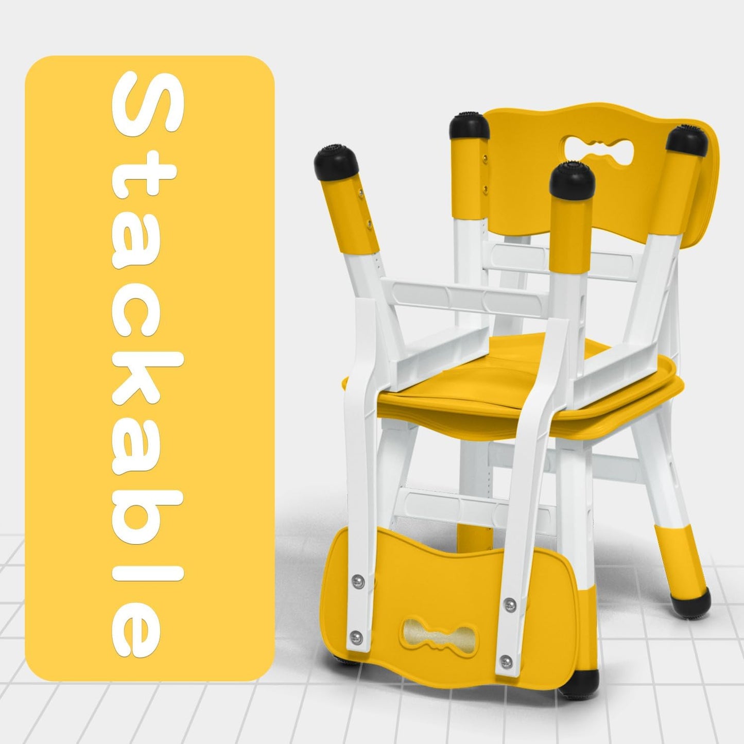 Adjustable Kid Chairs Indoor 3 Level Adjustable Suitable for Children Age 2-6. Maximum load-bearing 220LBS Suitable for Family Classroom and Nursery Child Seat Set (2-Pack) (Yellow(2 Chair))