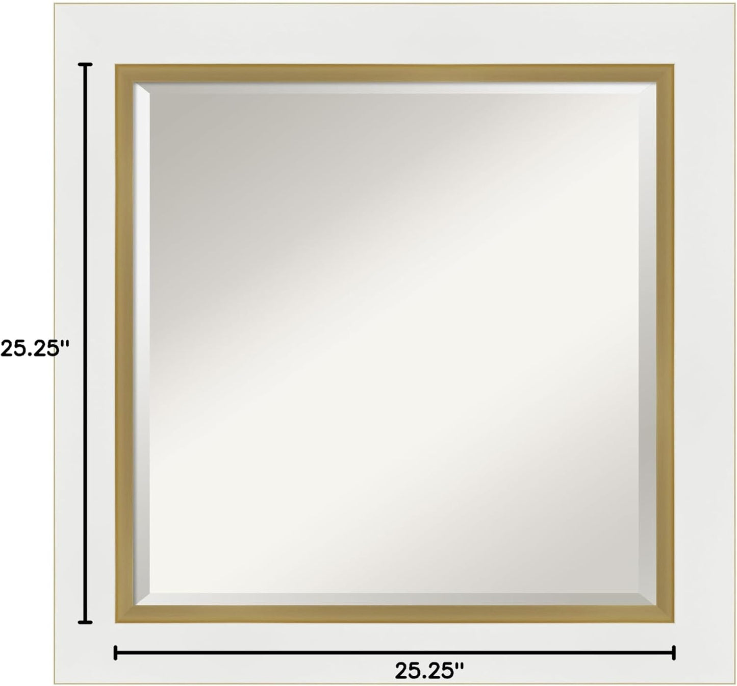 Amanti Art White Bathroom Mirror for Over Sink, 25x25 Eva White Gold Square Vanity Mirror, Medium Modern Frame, Hangs Horizonally and Vertically, Bathroom Wall Decor, Beveled Edge from WI, USA