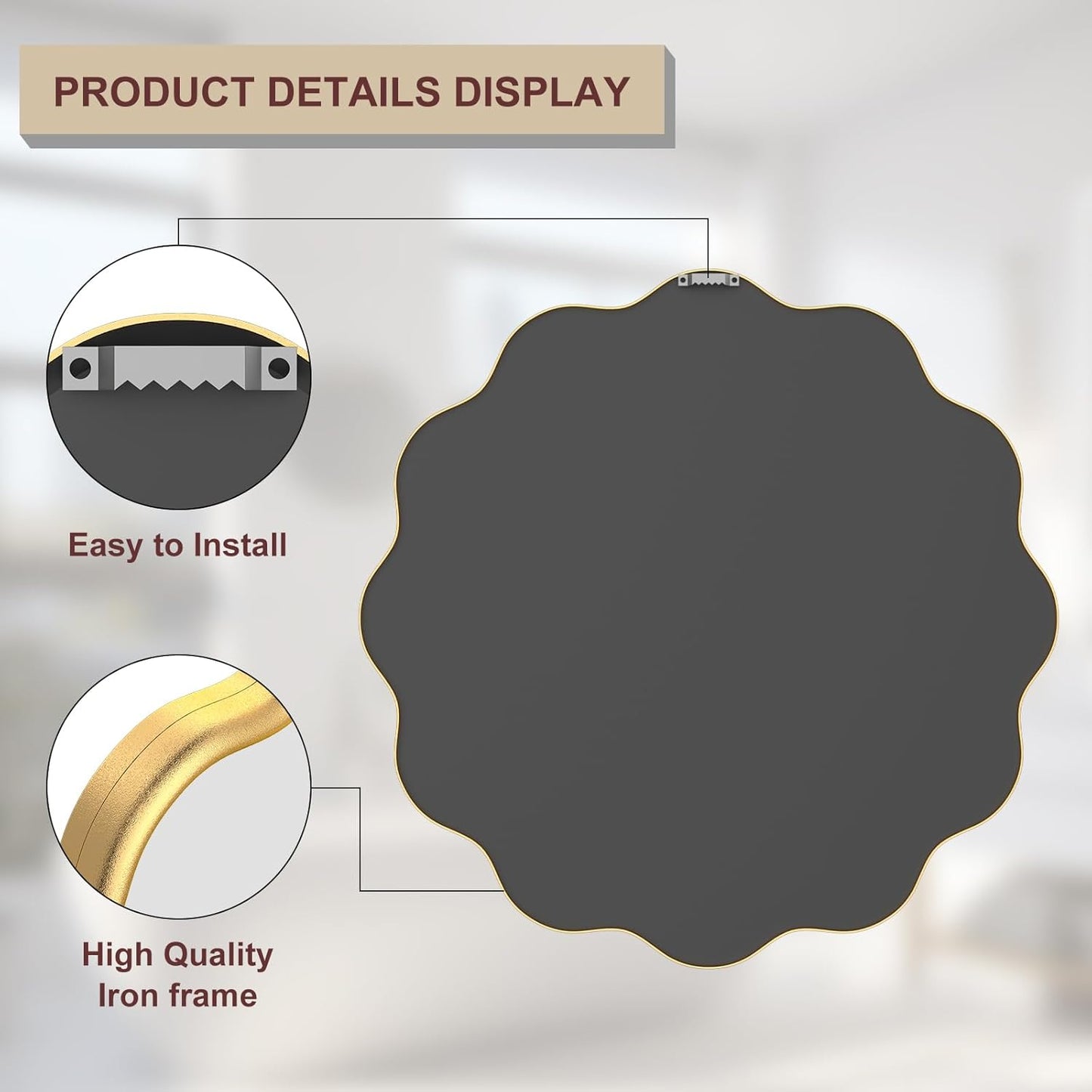 PROHOMEWARE Gold Round Mirror 28 Inch Wavy Bathroom Vanity Mirror Gold Frame Modern Wall Mirror Decorative Wall-Mounte Anti-Rust, Tempered Glass