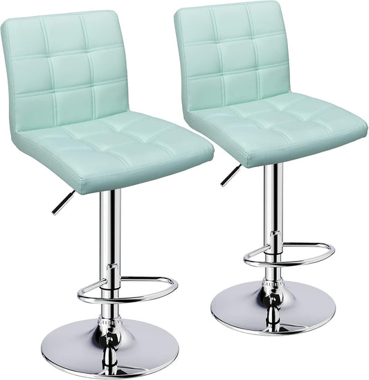 Leopard Modern Square PU Leather Adjustable Bar Stools with Back, Square Back Bar Stools Set of 2,Counter Height Swivel Stool (Mint Green)