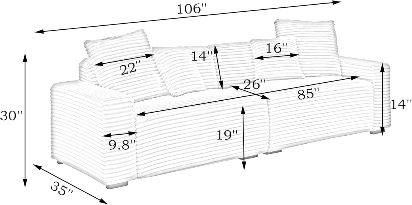Ball & Cast 104" Modular Sectional Sofa,Cloud Sectional Couch with 4 Pillows,Loveseat Couches W/Deep Seat and Armrest,4 Seater Sectional Sofa for Living Room,Apartment,Corduroy Fabric,Black