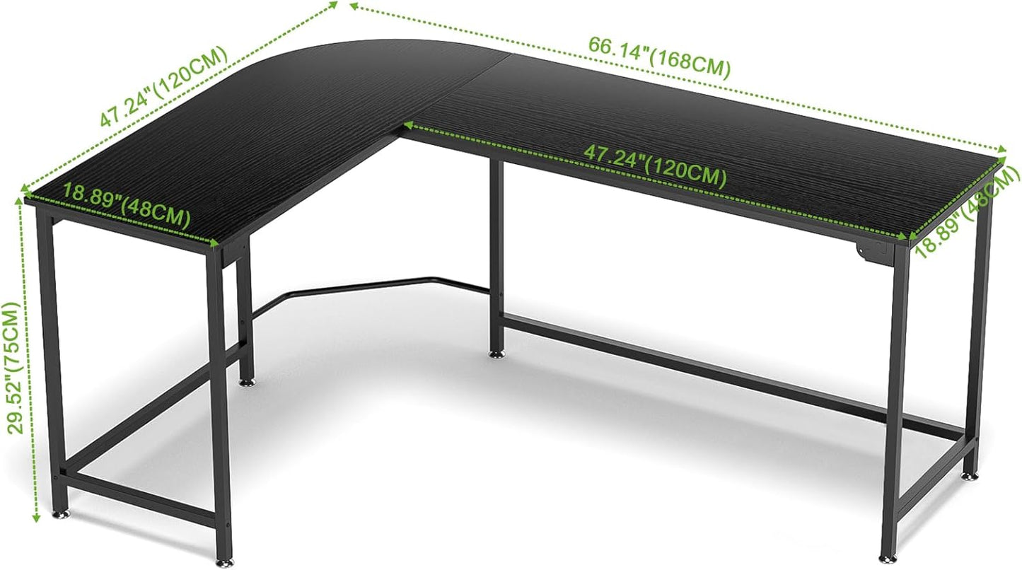 Teraves Modern L Shaped Gaming Desk 66'' Corner Computer Desk for Home Office Gaming Table Study Writing Workstation for Small Space, Easy to Assemble