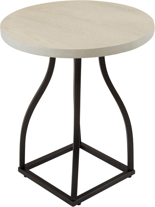 HomePop Lindsay Round Accent Table with Metal Base - White Wash