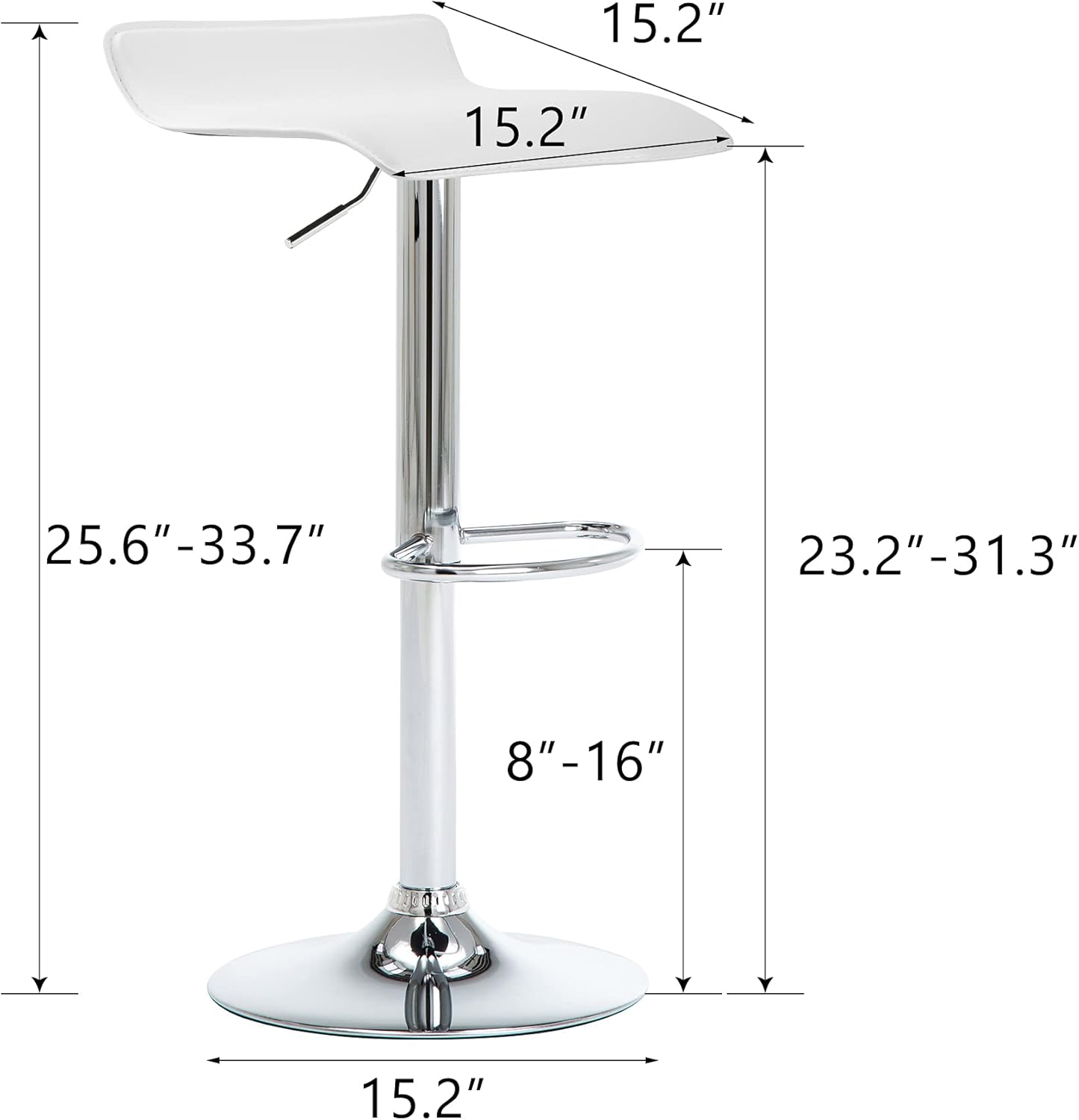 NOBPEINT Contemporary Chrome Air Lift Adjustable Swivel Bar Stool, Set of 2, White