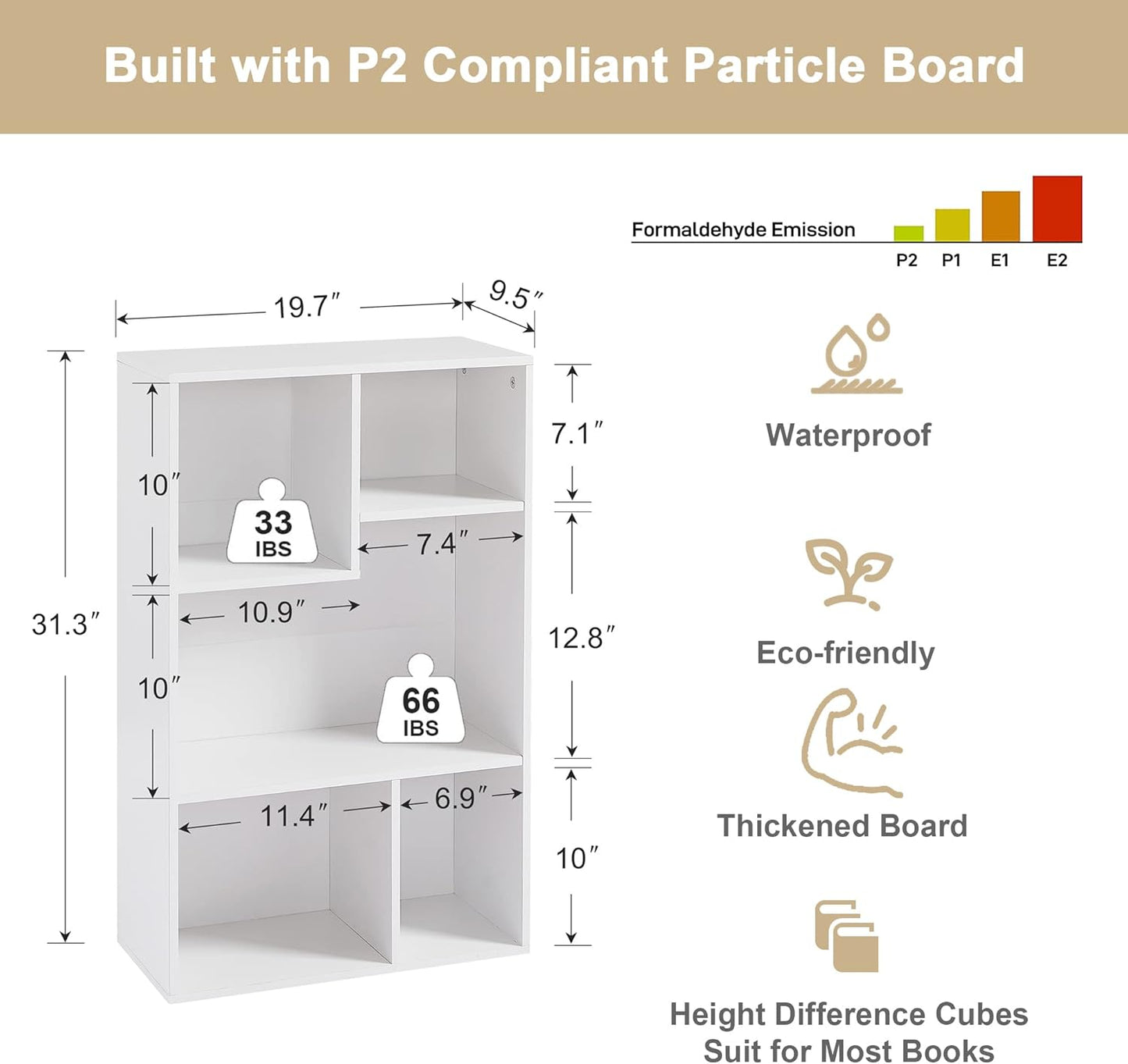 VECELO 5 Cube Modern Bookcases, 3 Tier Bookshelves, 31 Inch High Cubby Storage Organizer, Shelf Hight Up to 12.8 Inches Suit for Most Books, Vertical or Horizontal Use Available,Pearl White