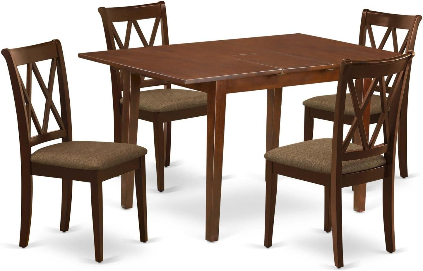East West Furniture PSCL5-MAH-C 5 Piece Modern Dining Table Set Includes a Rectangle Wooden Table with Butterfly Leaf and 4 Linen Fabric Kitchen Dining Chairs, 32x60 Inch, Mahogany