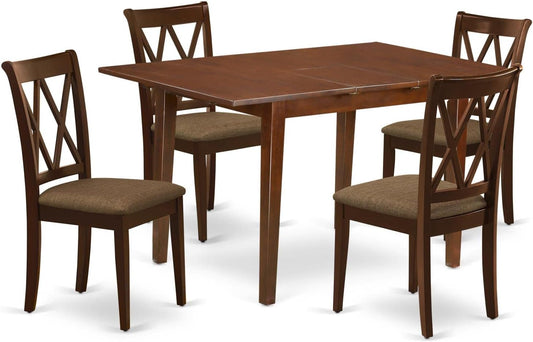 East West Furniture PSCL5-MAH-C 5 Piece Modern Dining Table Set Includes a Rectangle Wooden Table with Butterfly Leaf and 4 Linen Fabric Kitchen Dining Chairs, 32x60 Inch, Mahogany